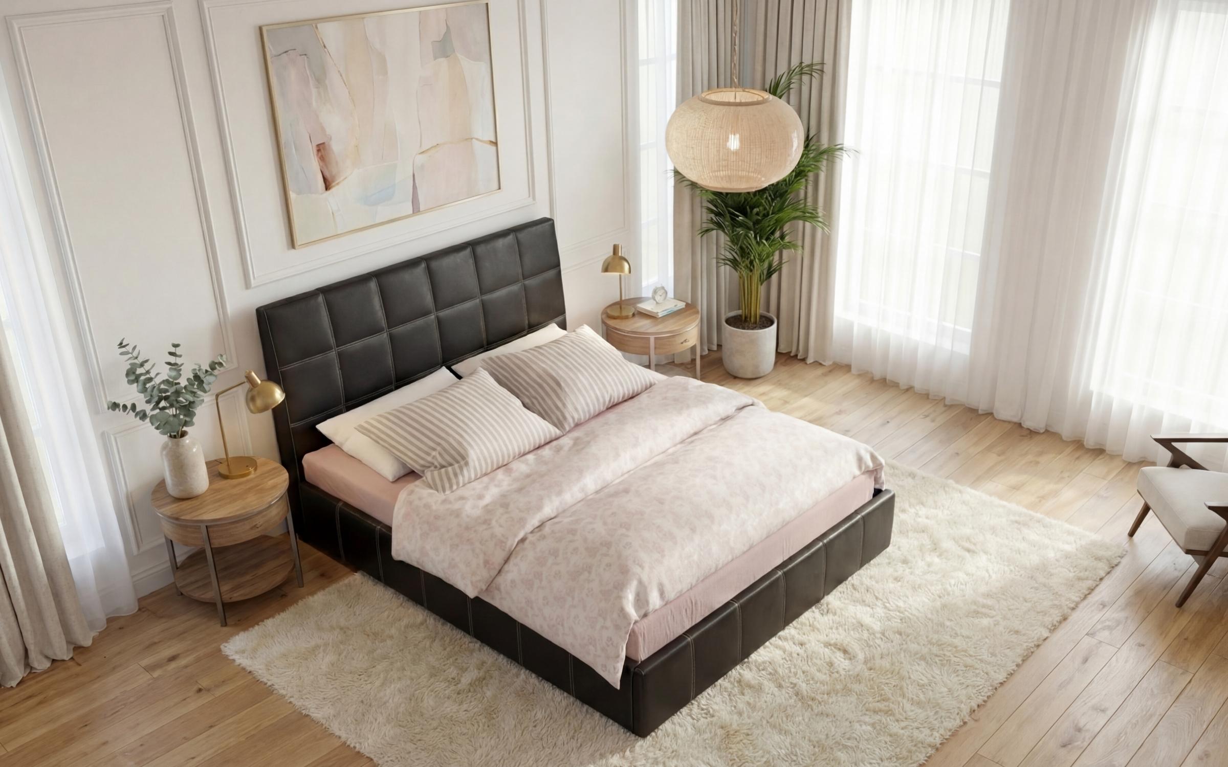 Upholstered double bed for mattress 160/200 Kalina, black  4